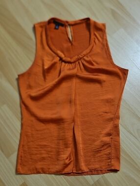 Silky Burnt Orange Blouse With Flattering Gathered Neckline